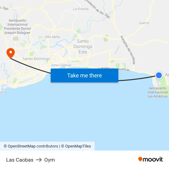 Las Caobas to Oym map