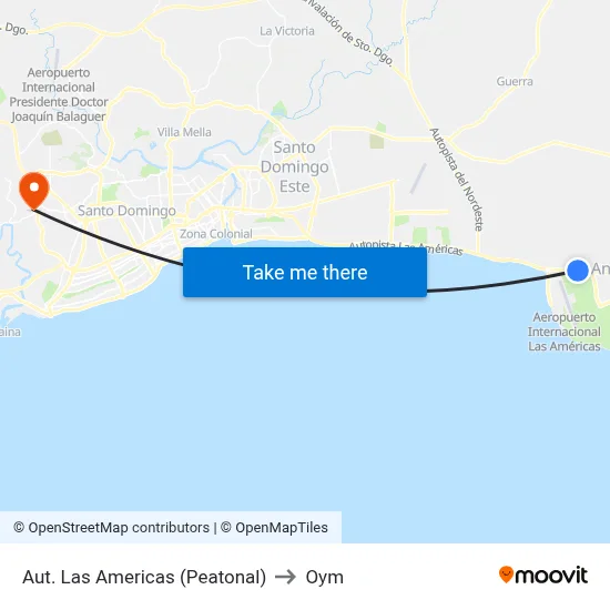 Aut. Las Americas (Peatonal) to Oym map