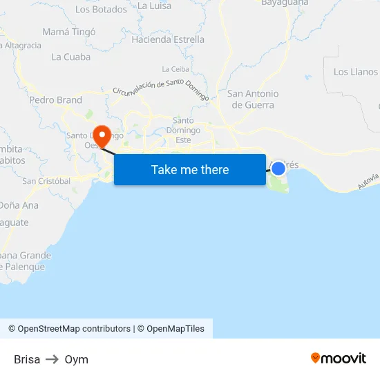 Brisa to Oym map