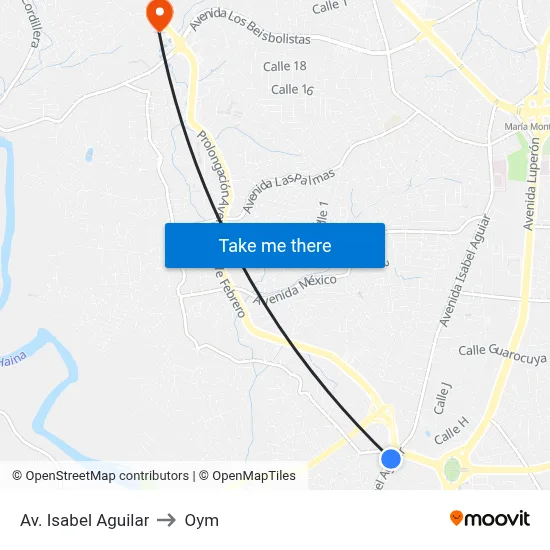Av. Isabel Aguilar to Oym map