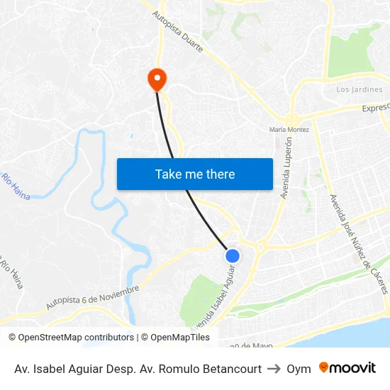 Av. Isabel Aguiar Desp. Av. Romulo Betancourt to Oym map