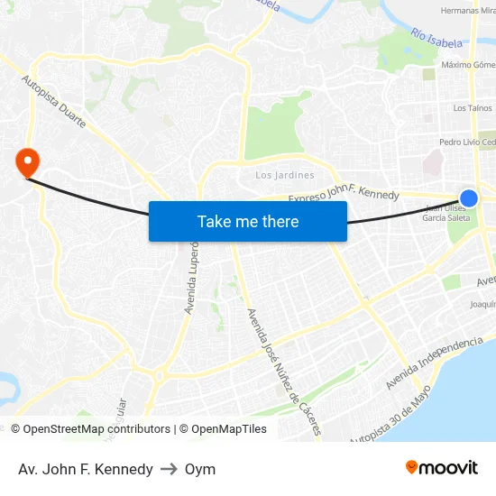 Av. John F. Kennedy to Oym map