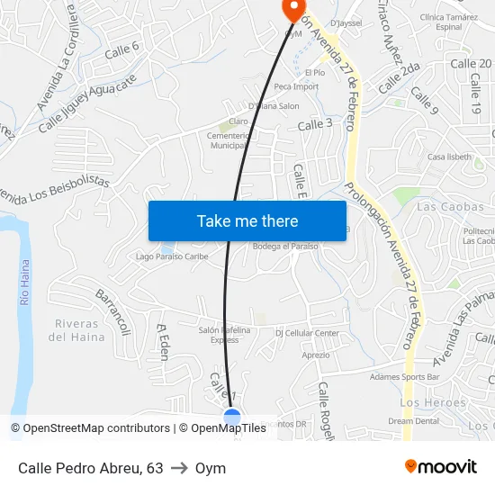 Calle Pedro Abreu, 63 to Oym map