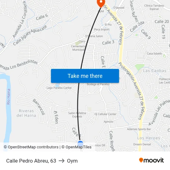 Calle Pedro Abreu, 63 to Oym map