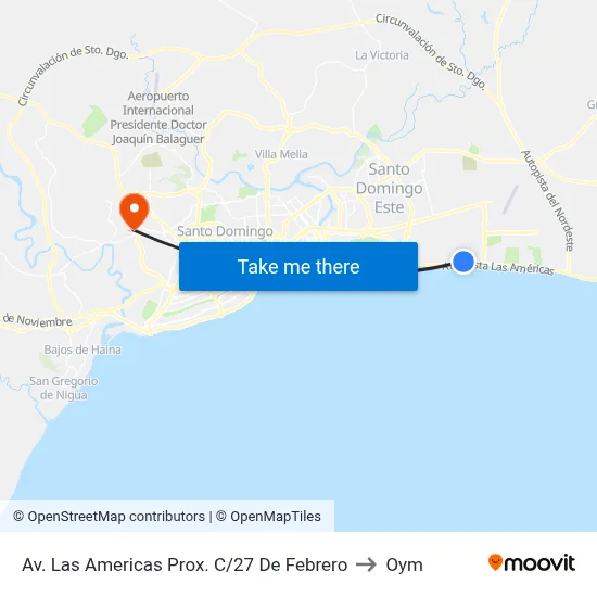 Av. Las Americas Prox. C/27 De Febrero to Oym map