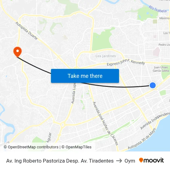 Av. Ing Roberto Pastoriza Desp. Av. Tiradentes to Oym map