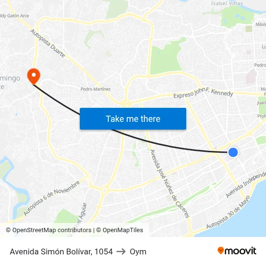 Avenida Simón Bolívar, 1054 to Oym map