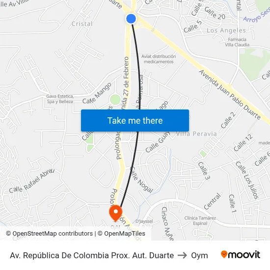 Av. República De Colombia Prox. Aut. Duarte to Oym map