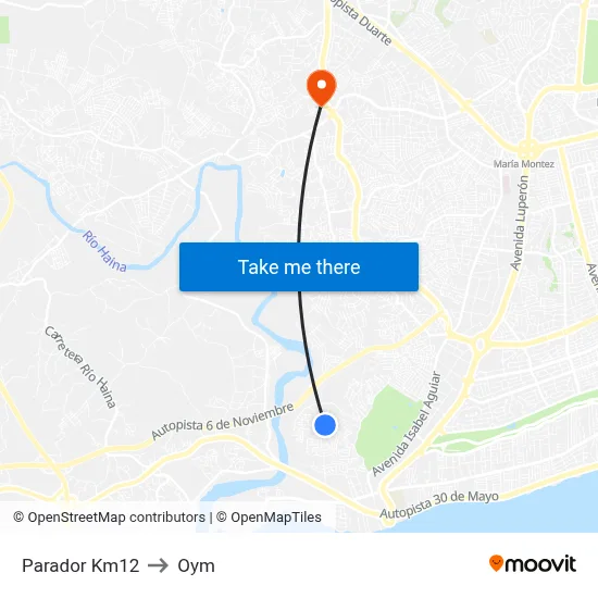 Parador Km12 to Oym map
