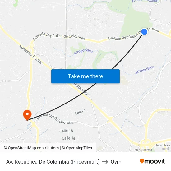 Av. República De Colombia (Pricesmart) to Oym map