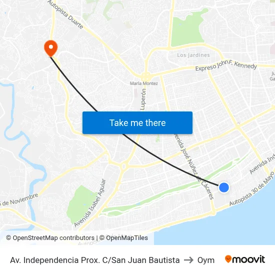 Av. Independencia Prox. C/San Juan Bautista to Oym map