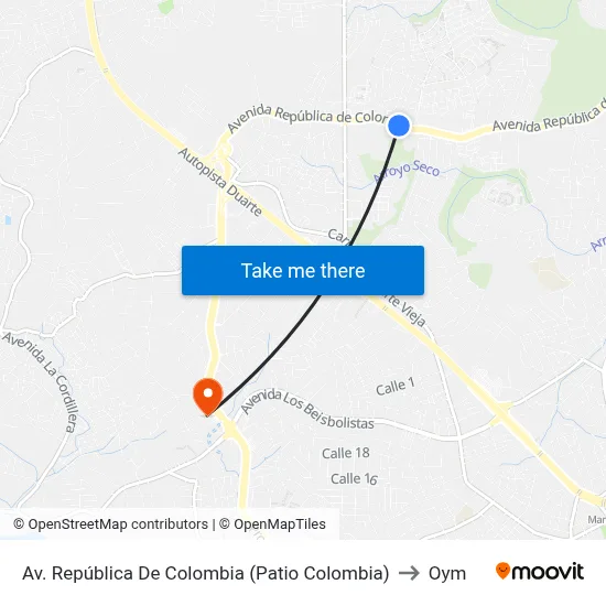 Av. República De Colombia (Patio Colombia) to Oym map