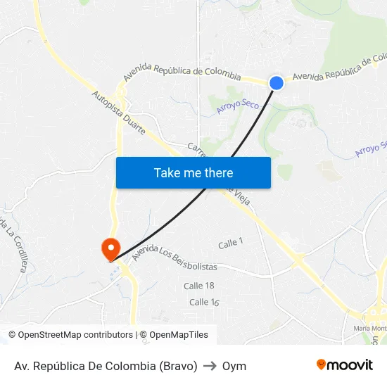 Av. República De Colombia (Bravo) to Oym map