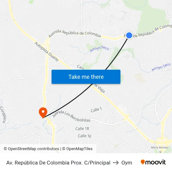Av. República De Colombia Prox. C/Principal to Oym map