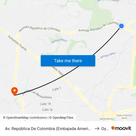 Av. República De Colombia (Embajada Americana) to Oym map