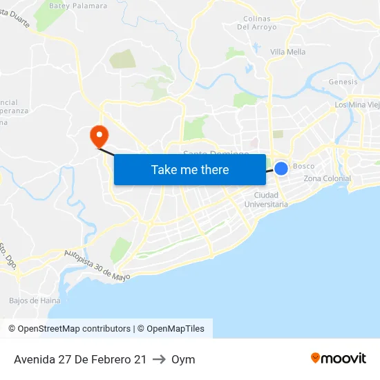Avenida 27 De Febrero 21 to Oym map