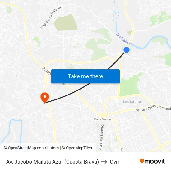 Av. Jacobo Majluta Azar (Cuesta Brava) to Oym map