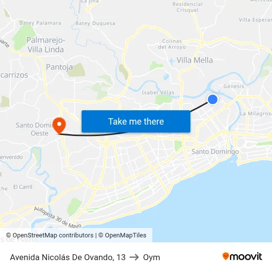 Avenida Nicolás De Ovando, 13 to Oym map