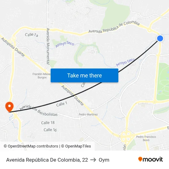 Avenida República De Colombia, 22 to Oym map