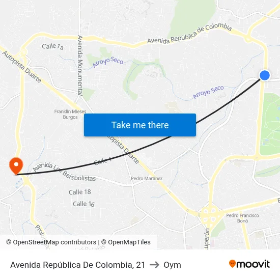 Avenida República De Colombia, 21 to Oym map
