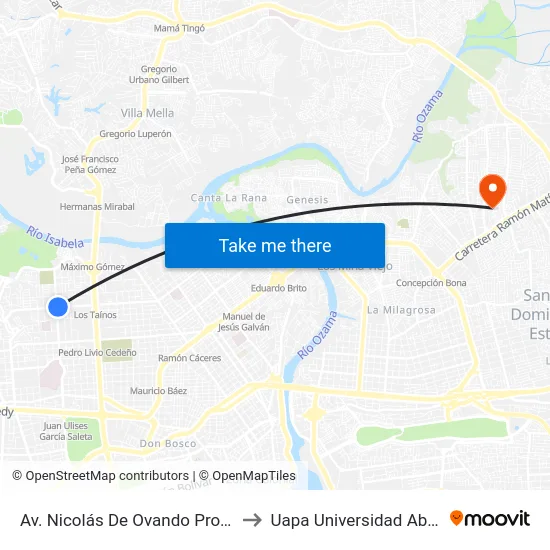 Av. Nicolás De Ovando Prox. Av. Ortega Y Gasset to Uapa Universidad Abierta Para Adultos map