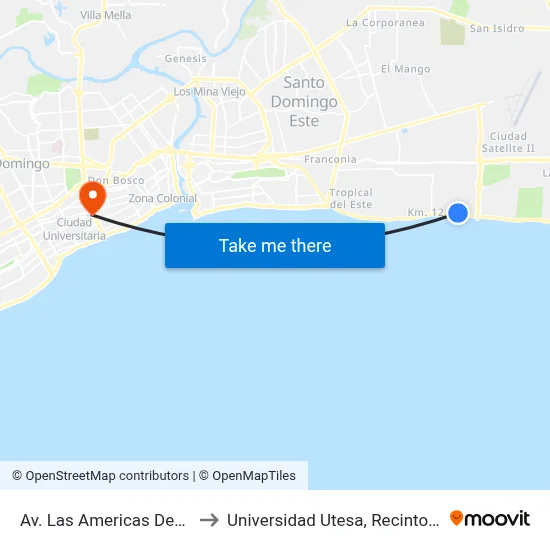 Av. Las Americas Desp. C/Apóstol to Universidad Utesa, Recinto Santo Domingo map