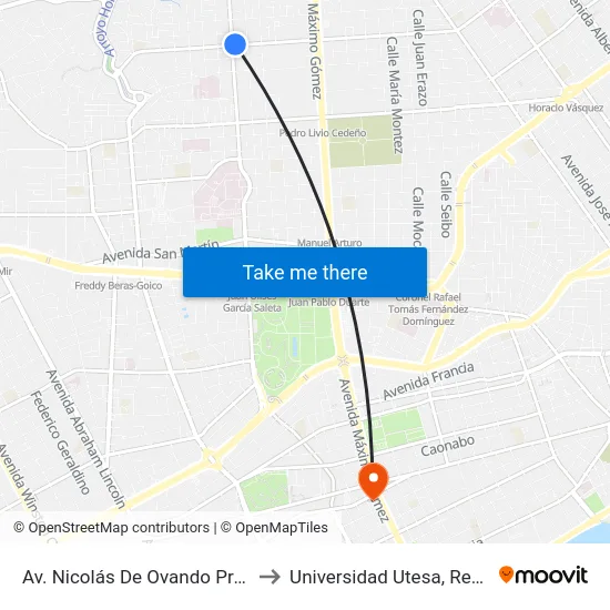 Av. Nicolás De Ovando Prox. Av. Ortega Y Gasset to Universidad Utesa, Recinto Santo Domingo map
