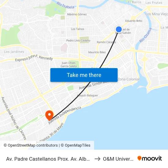 Av. Padre Castellanos Prox. Av. Albert Thomas to O&M Universidad map