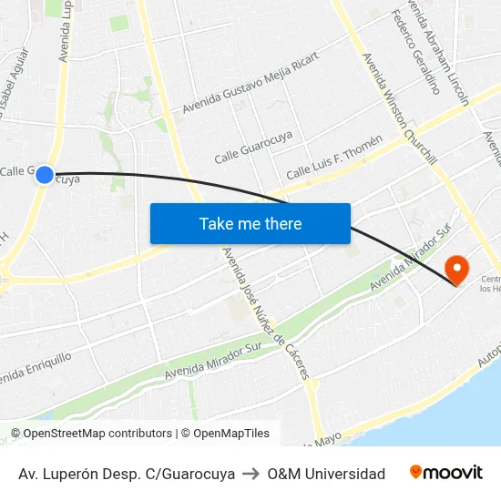 Av. Luperón Desp. C/Guarocuya to O&M Universidad map