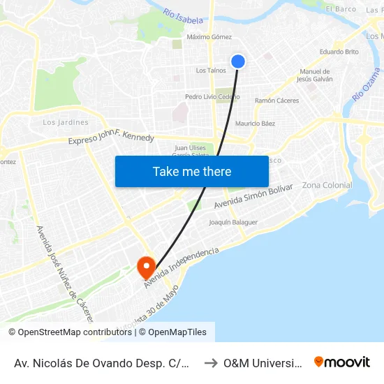 Av. Nicolás De Ovando Desp. C/Moca to O&M Universidad map