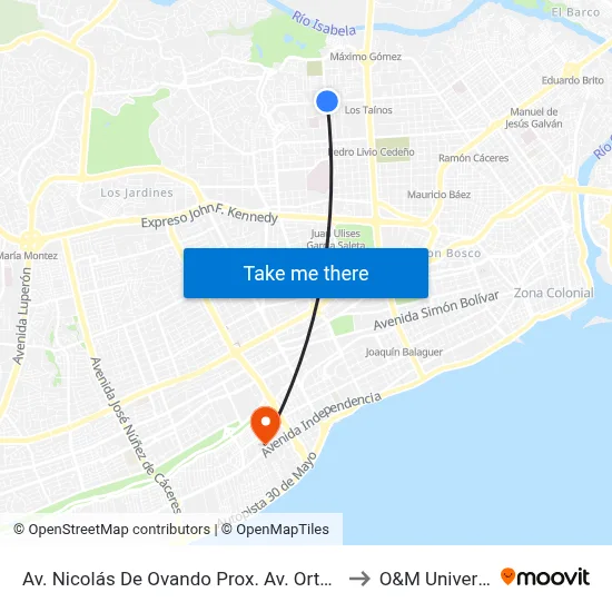 Av. Nicolás De Ovando Prox. Av. Ortega Y Gasset to O&M Universidad map