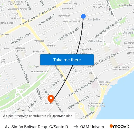 Av. Simón Bolívar Desp. C/Santo Domingo to O&M Universidad map