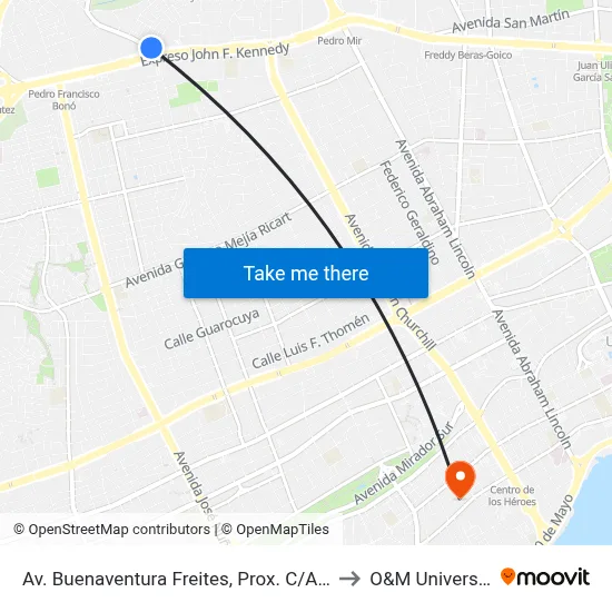 Av. Buenaventura Freites, Prox. C/Azucenas to O&M Universidad map