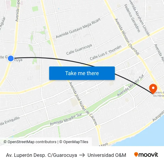 Av. Luperón Desp. C/Guarocuya to Universidad O&M map