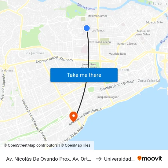 Av. Nicolás De Ovando Prox. Av. Ortega Y Gasset to Universidad O&M map
