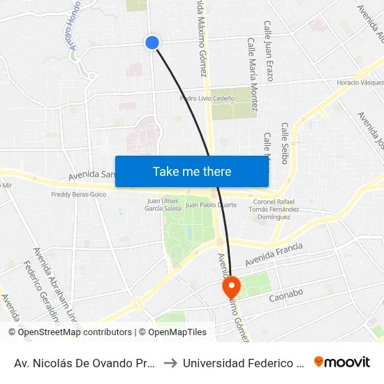 Av. Nicolás De Ovando Prox. Av. Ortega Y Gasset to Universidad Federico Henriquez Y Carvajal map