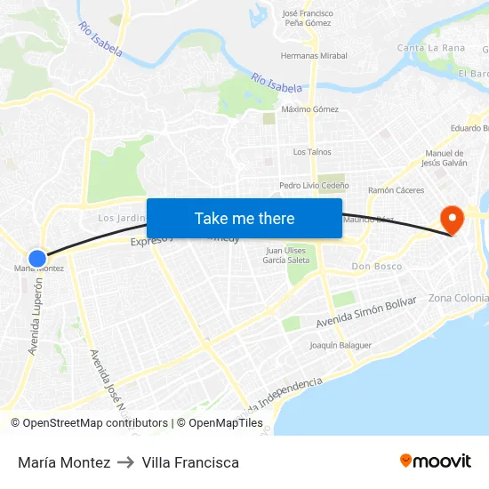 María Montez to Villa Francisca map