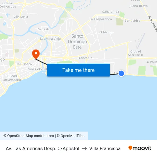 Av. Las Americas Desp. C/Apóstol to Villa Francisca map