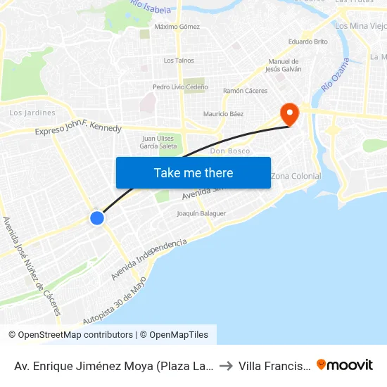 Av. Enrique Jiménez Moya (Plaza Lama) to Villa Francisca map