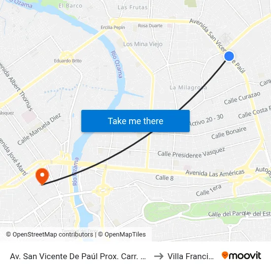 Av. San Vicente De Paúl Prox. Carr. Mella to Villa Francisca map