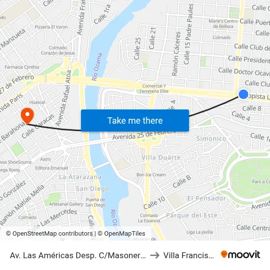 Av. Las Américas Desp. C/Masonería to Villa Francisca map
