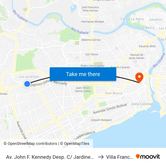 Av. John F. Kennedy Desp. C/ Jardines De Kyoto to Villa Francisca map