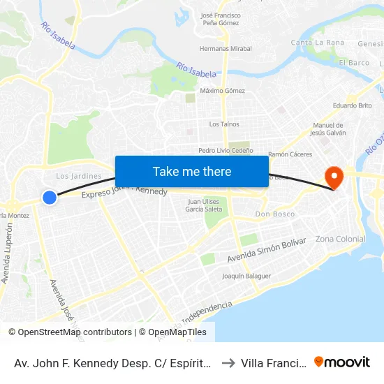 Av. John F. Kennedy Desp. C/ Espíritu Santo to Villa Francisca map