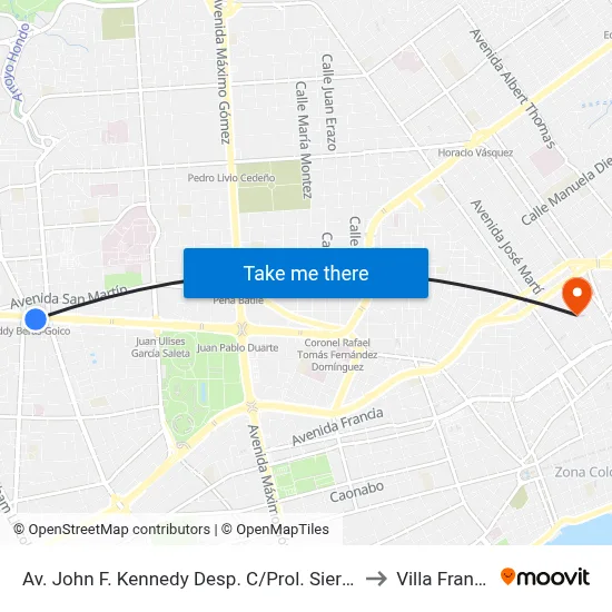 Av. John F. Kennedy Desp. C/Prol. Siervas De María to Villa Francisca map