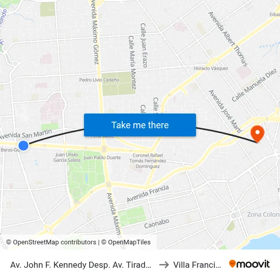 Av. John F. Kennedy Desp. Av. Tiradentes to Villa Francisca map