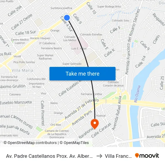 Av. Padre Castellanos Prox. Av. Albert Thomas to Villa Francisca map