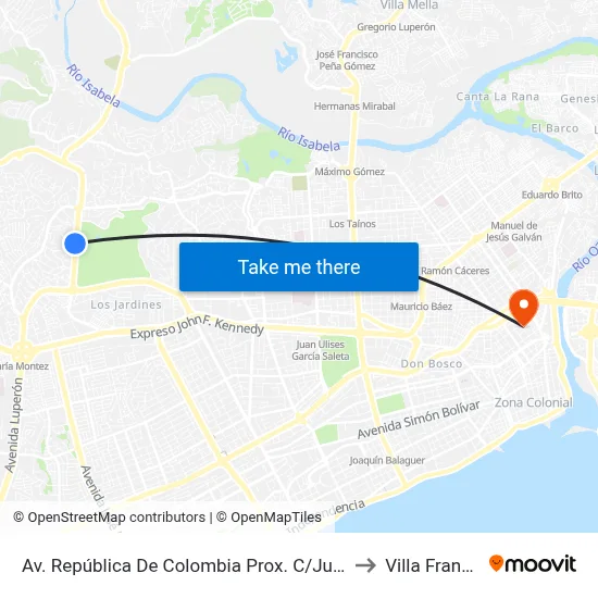 Av. República De Colombia Prox. C/Juan Marichal to Villa Francisca map