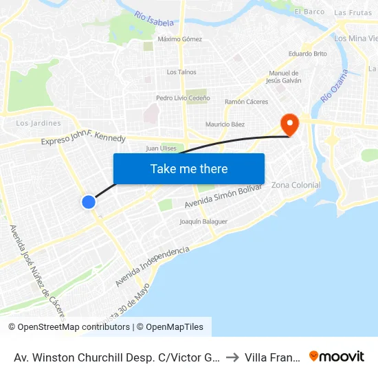 Av. Winston Churchill Desp. C/Victor Garrido Puello to Villa Francisca map