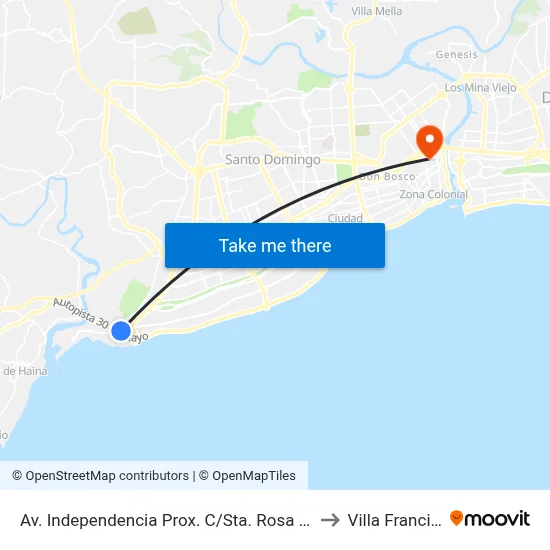 Av. Independencia Prox. C/Sta. Rosa De Lima to Villa Francisca map