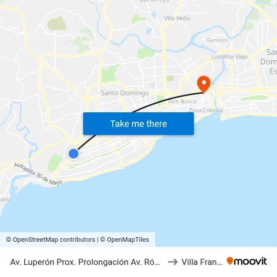 Av. Luperón Prox. Prolongación Av. Rómulo Betancourt to Villa Francisca map